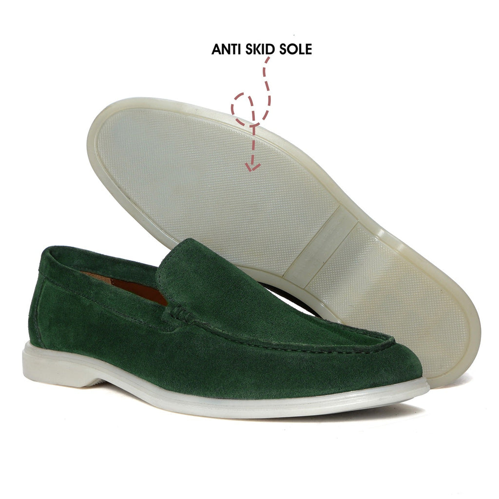 Men's Yacht Shoes in Green suede Leather Loafer