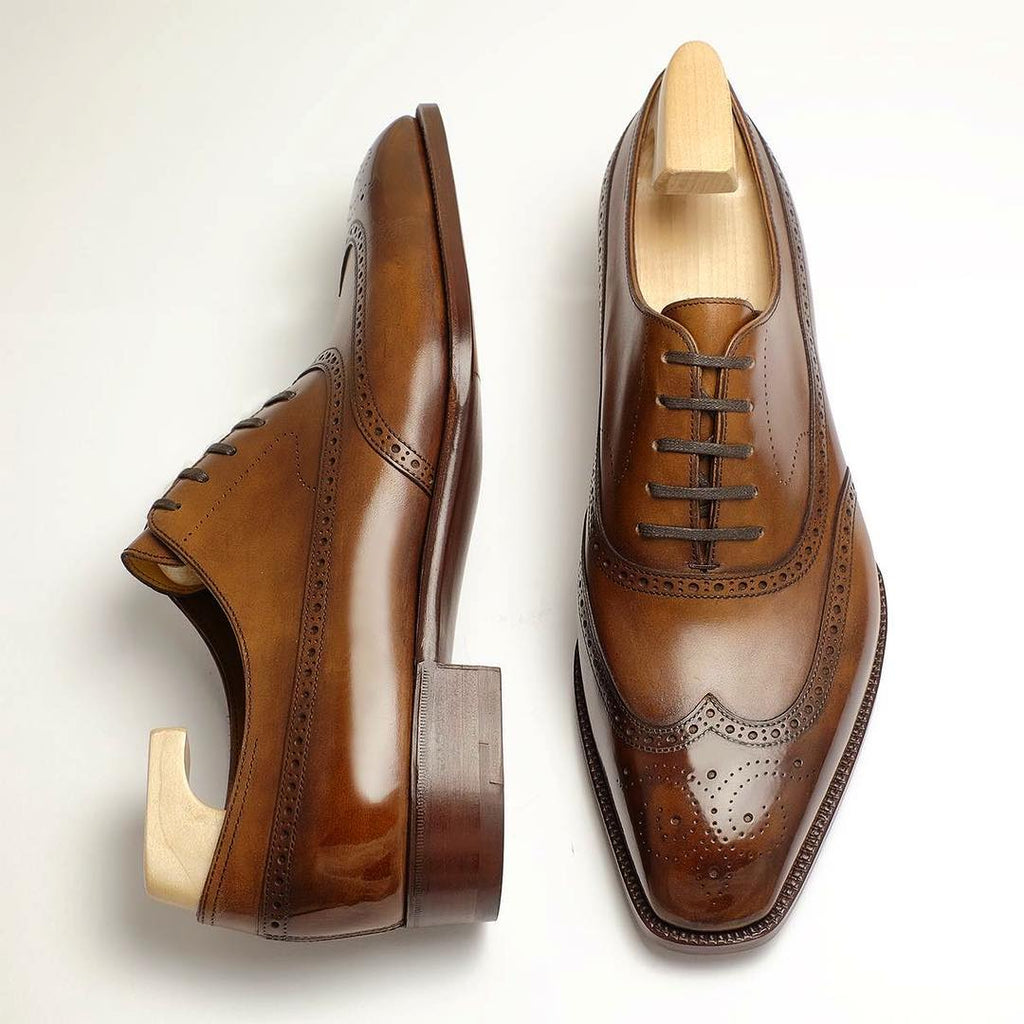 Tan Leather Cedara Brogue Wingtip Oxfords - Formal Shoes - AW26