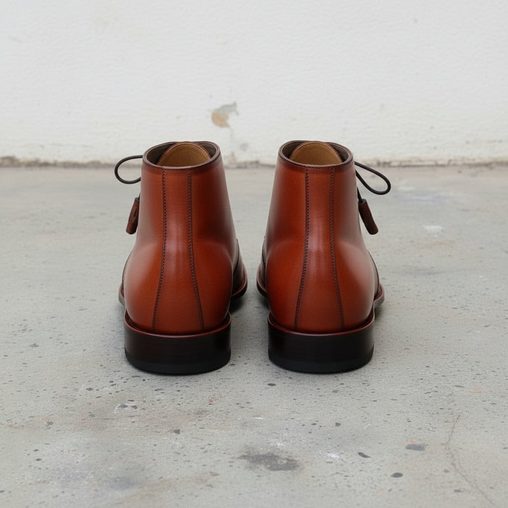 Men's Cognac and Dark Brown Plain-Toe Leather Chukka Boots — Goldam