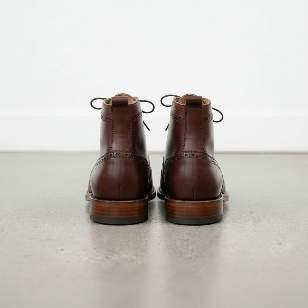 Men's Brown Wingtip Leather Derby Ankle Boots — Vatton