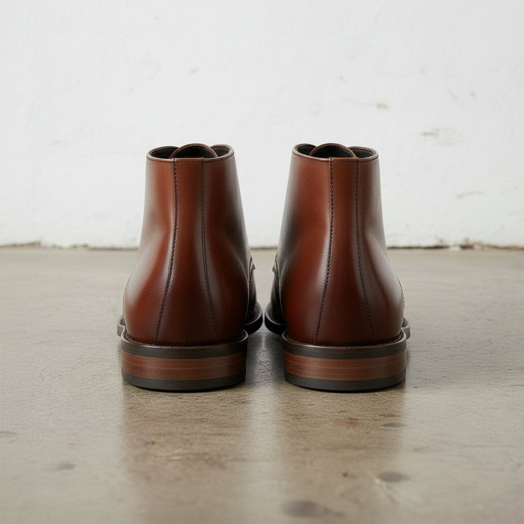 Men's Brown Plain-Toe Leather Chukka Boots — combeg