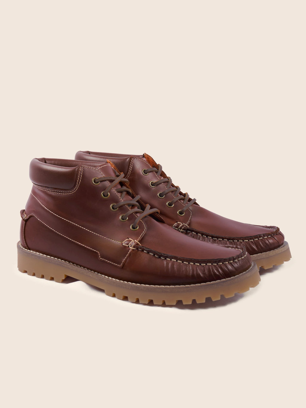 Cognac leather lug-sole boat boots