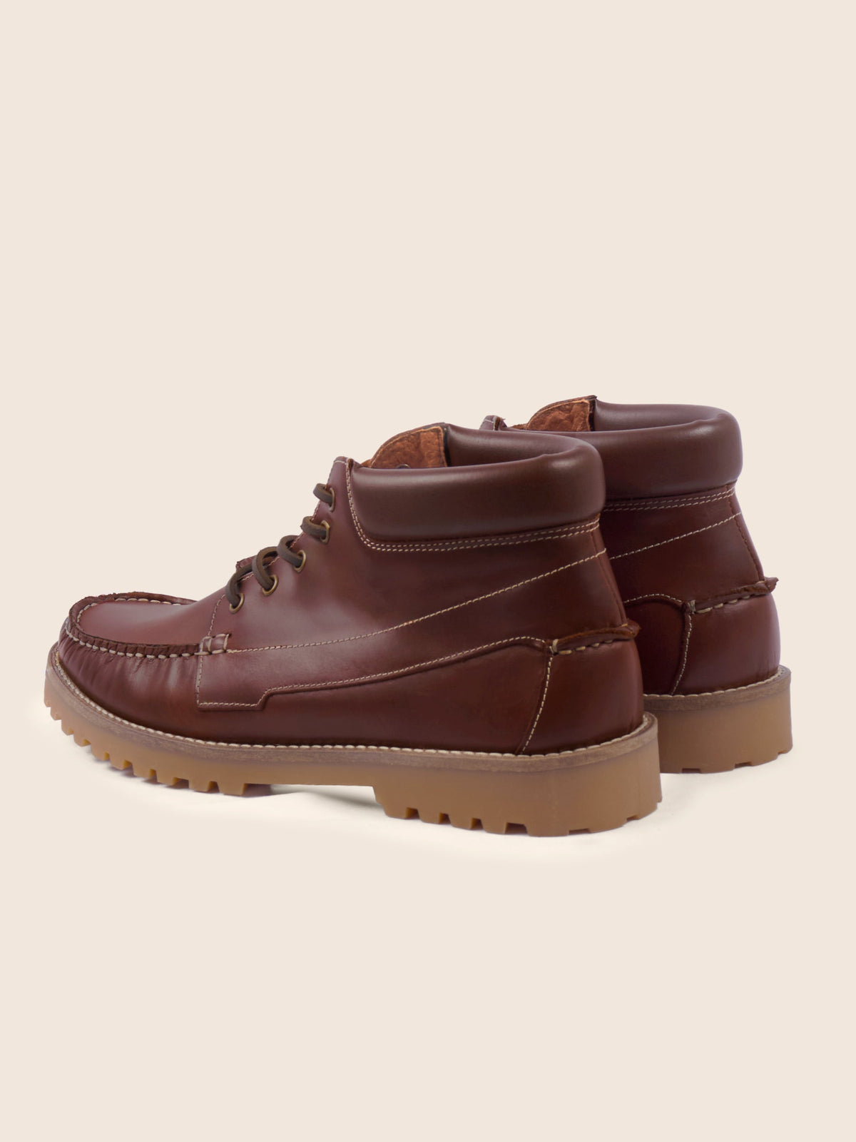Cognac leather lug-sole boat boots