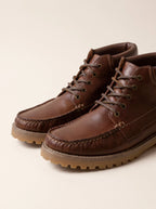 Cognac leather lug-sole boat boots