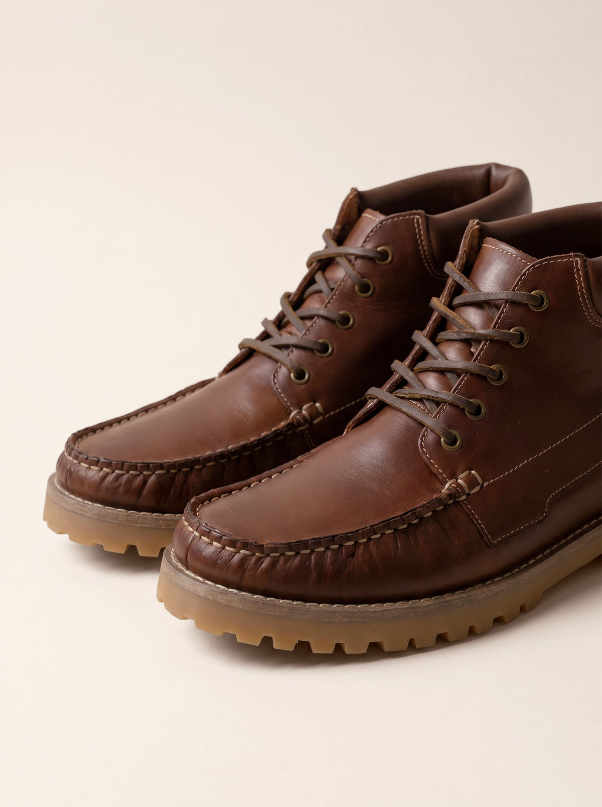 Cognac leather lug-sole boat boots