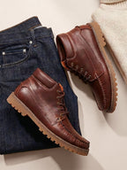 Cognac leather lug-sole boat boots