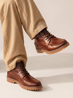 Cognac leather lug-sole boat boots