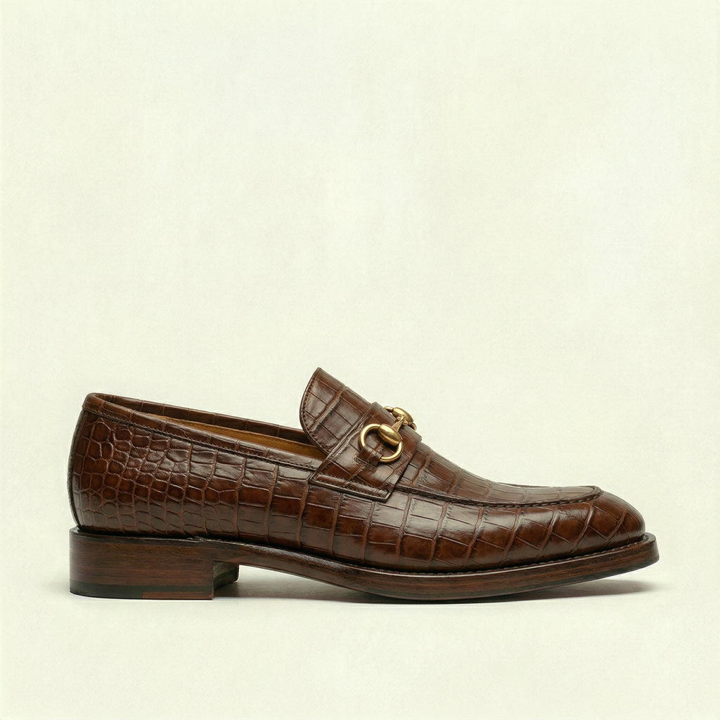 Brown Croc Print Leather Lucente Horse Bit Loafer