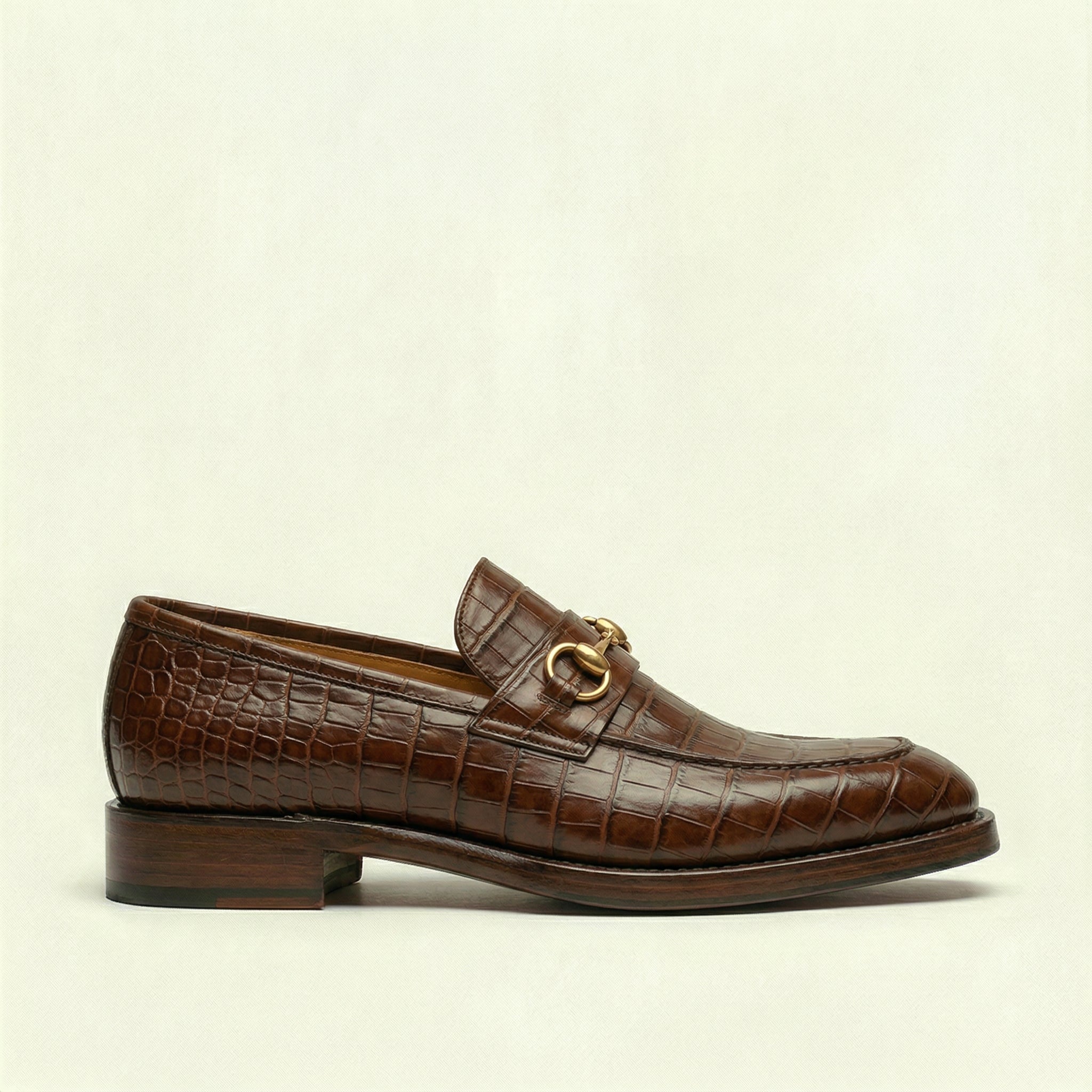 Brown Croc Print Leather Lucente Horse Bit Loafer