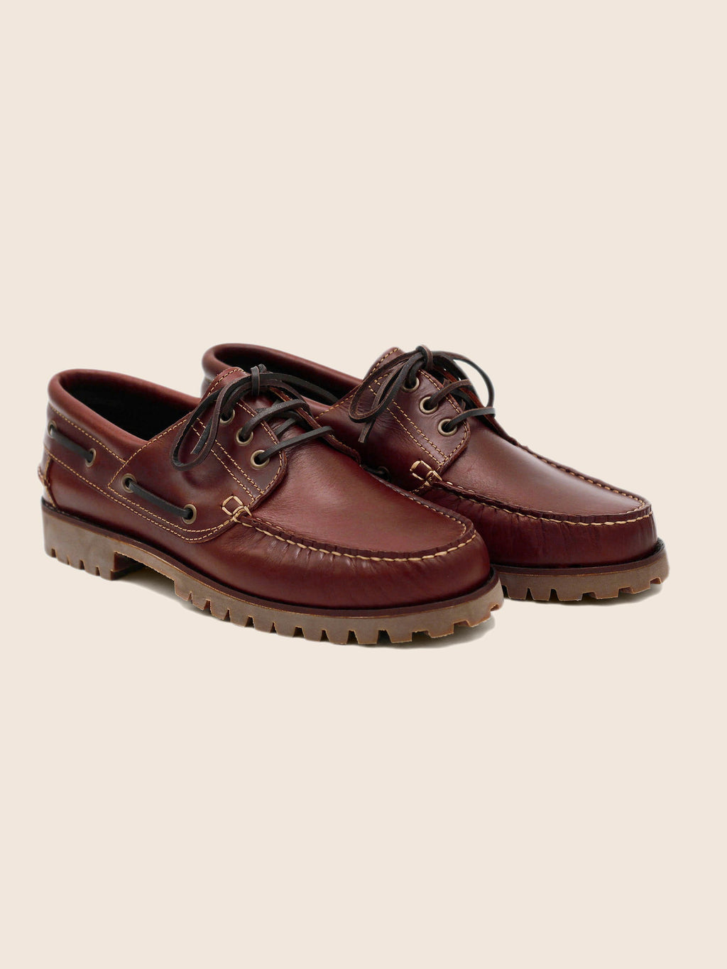 Brown lug-sole boat shoes