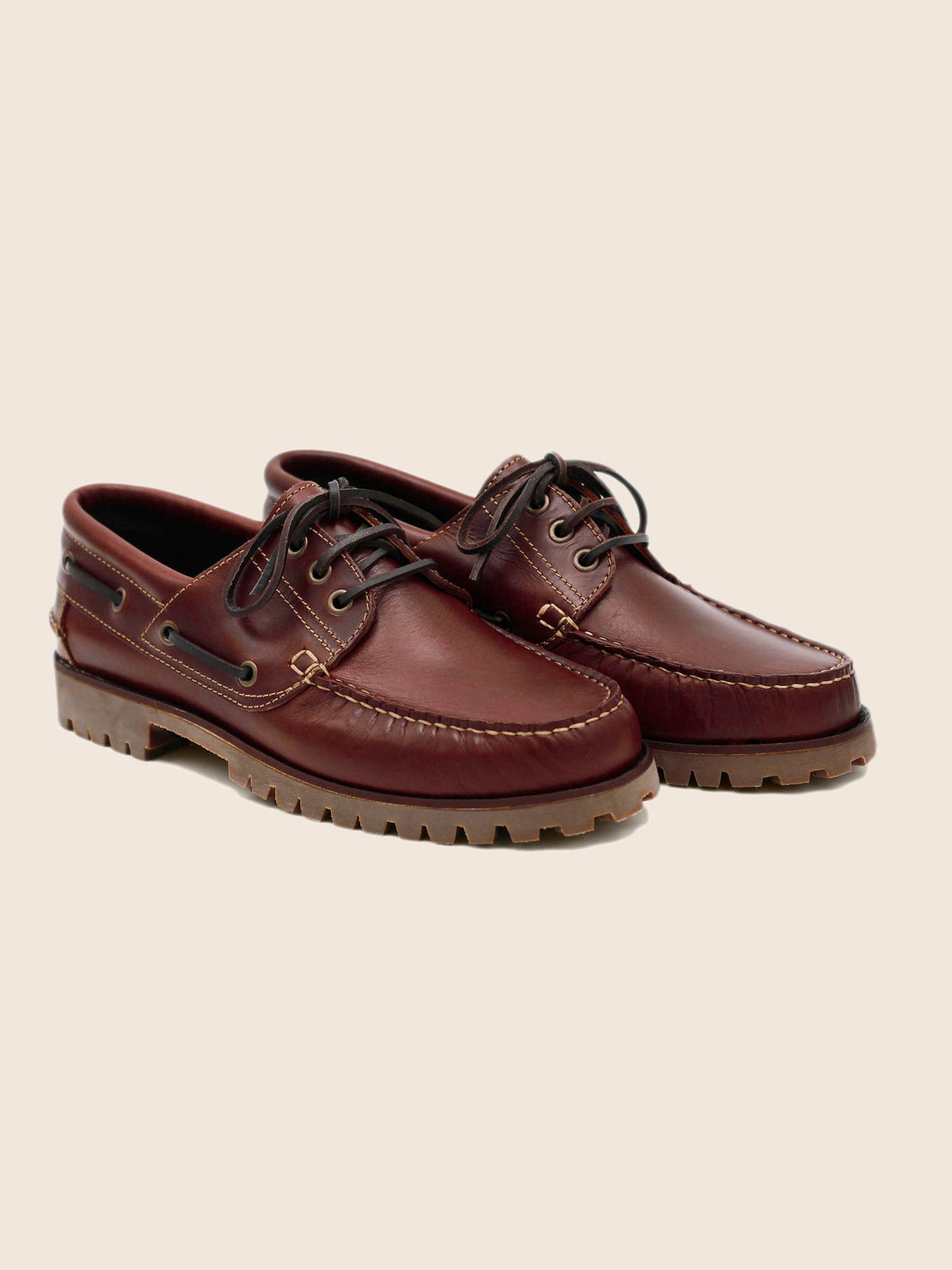 Brown lug-sole boat shoes