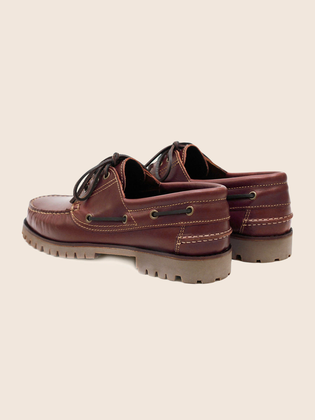 Brown lug-sole boat shoes