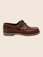Brown lug-sole boat shoes