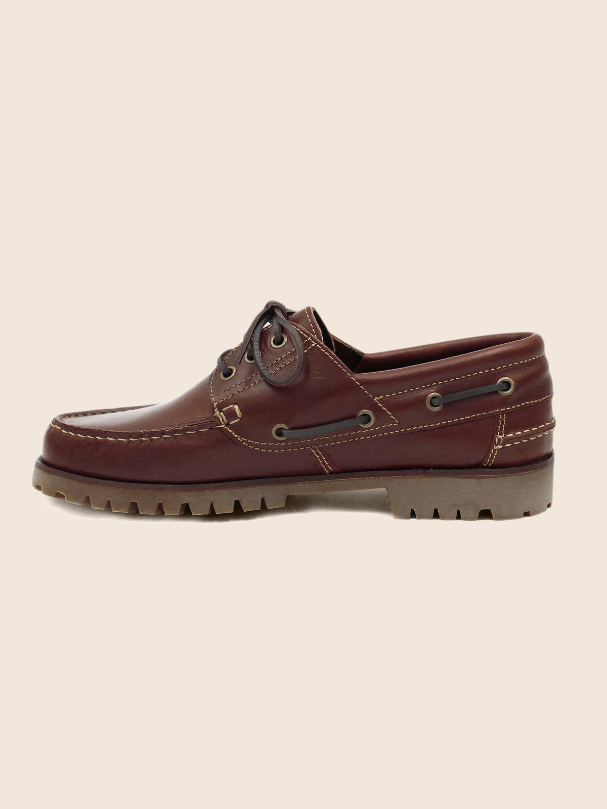 Brown lug-sole boat shoes
