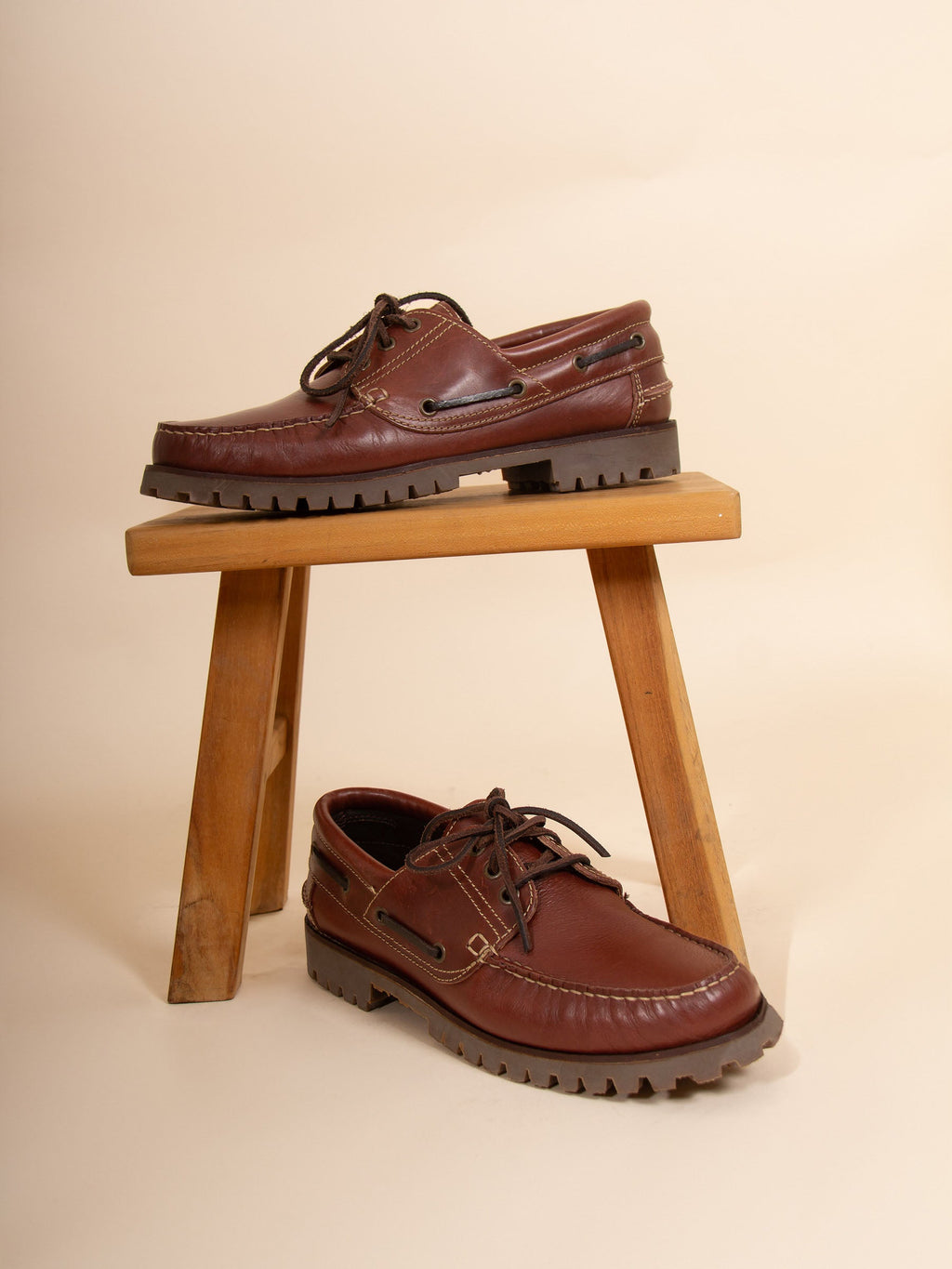 Brown lug-sole boat shoes