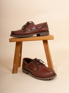 Brown lug-sole boat shoes