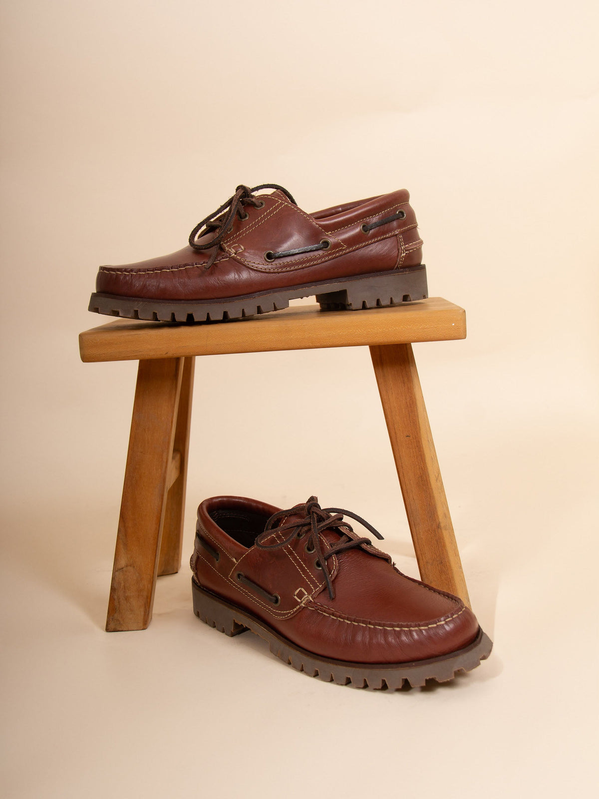 Brown lug-sole boat shoes