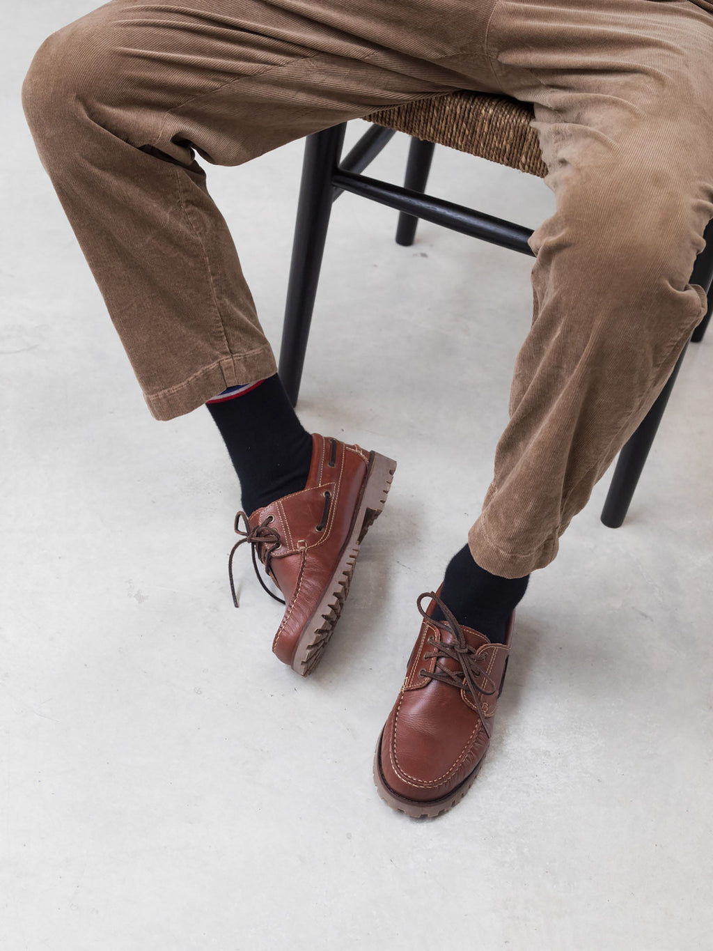 Brown lug-sole boat shoes
