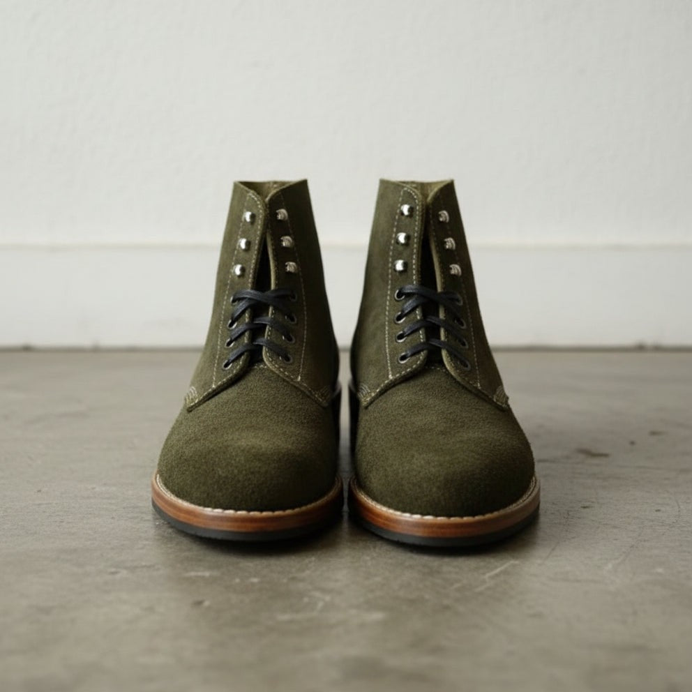 Men's Olive Green Plain-Toe Suede Ankle Boots — Headington