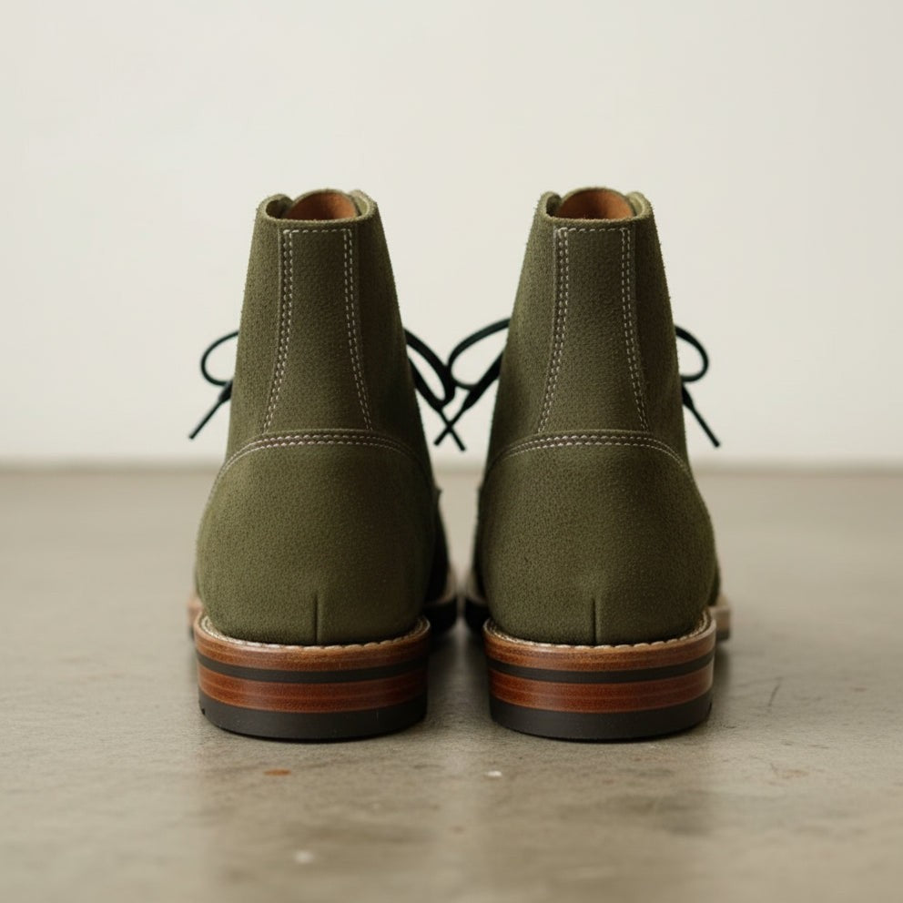 Men's Olive Green Plain-Toe Suede Ankle Boots — Headington