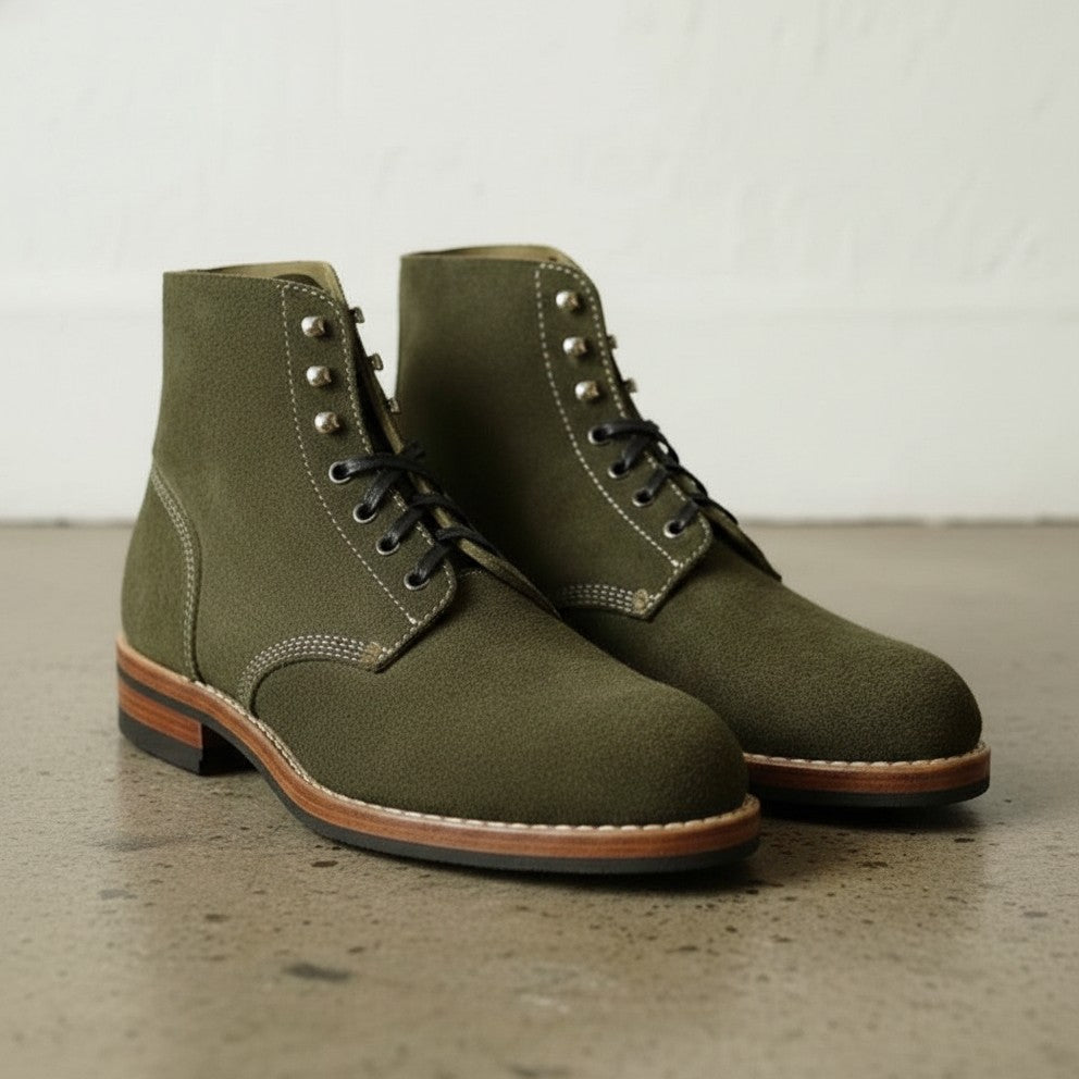 Men's Olive Green Plain-Toe Suede Ankle Boots — Headington