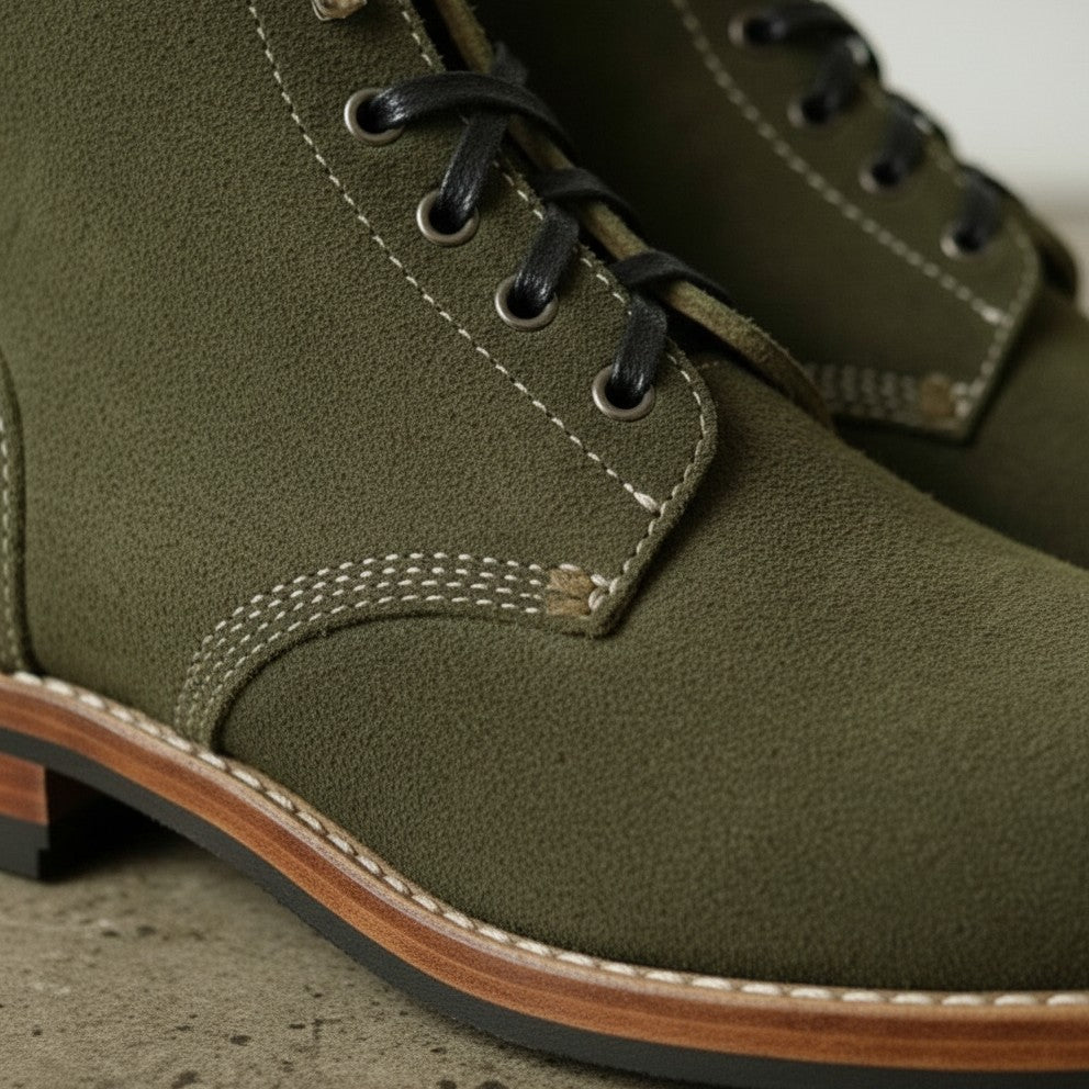 Men's Olive Green Plain-Toe Suede Ankle Boots — Headington
