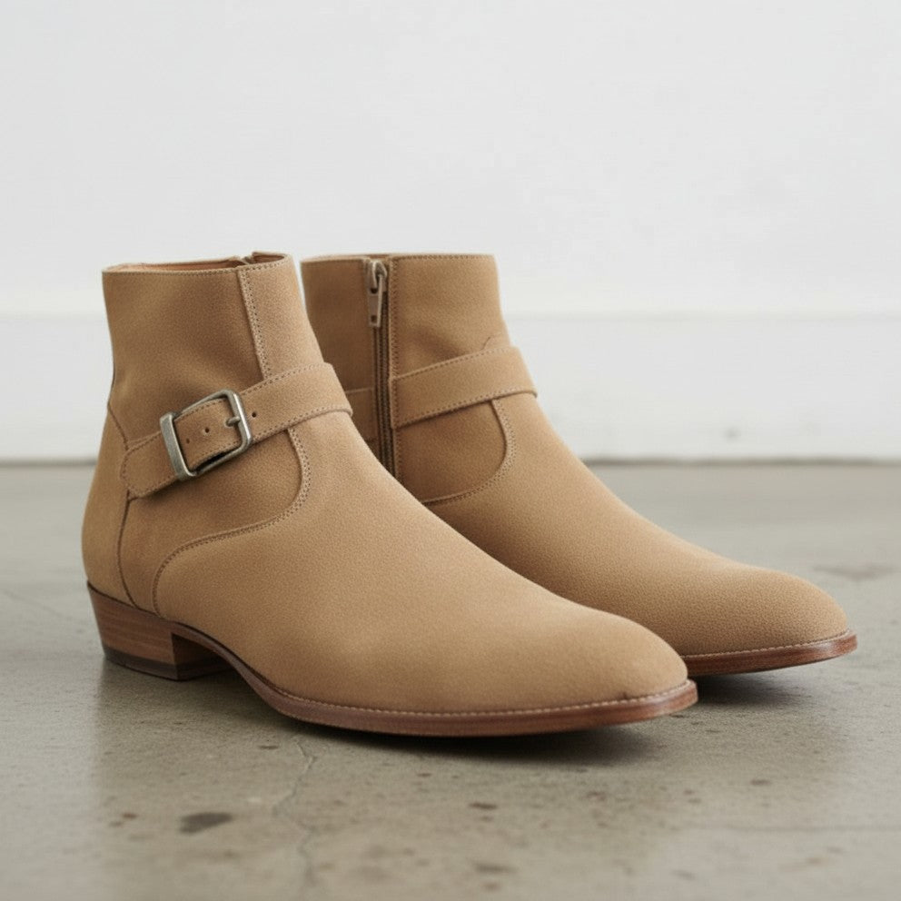 Men's Tan Suede Side-Zip Jodhpur Boots — Rawley