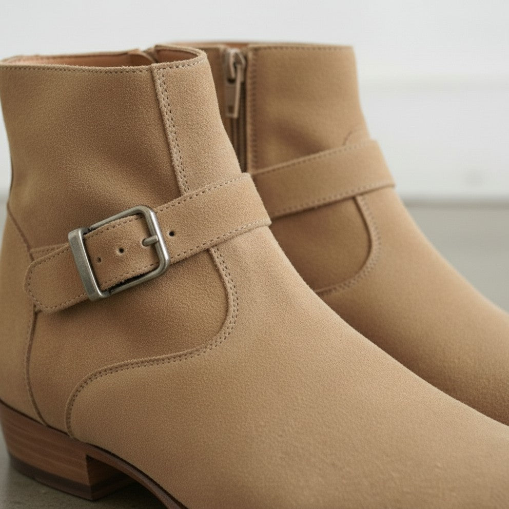 Men's Tan Suede Side-Zip Jodhpur Boots — Rawley