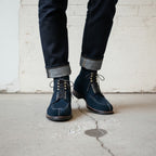 Men's Navy Apron-Toe Suede Derby Ankle Boots — HARROW