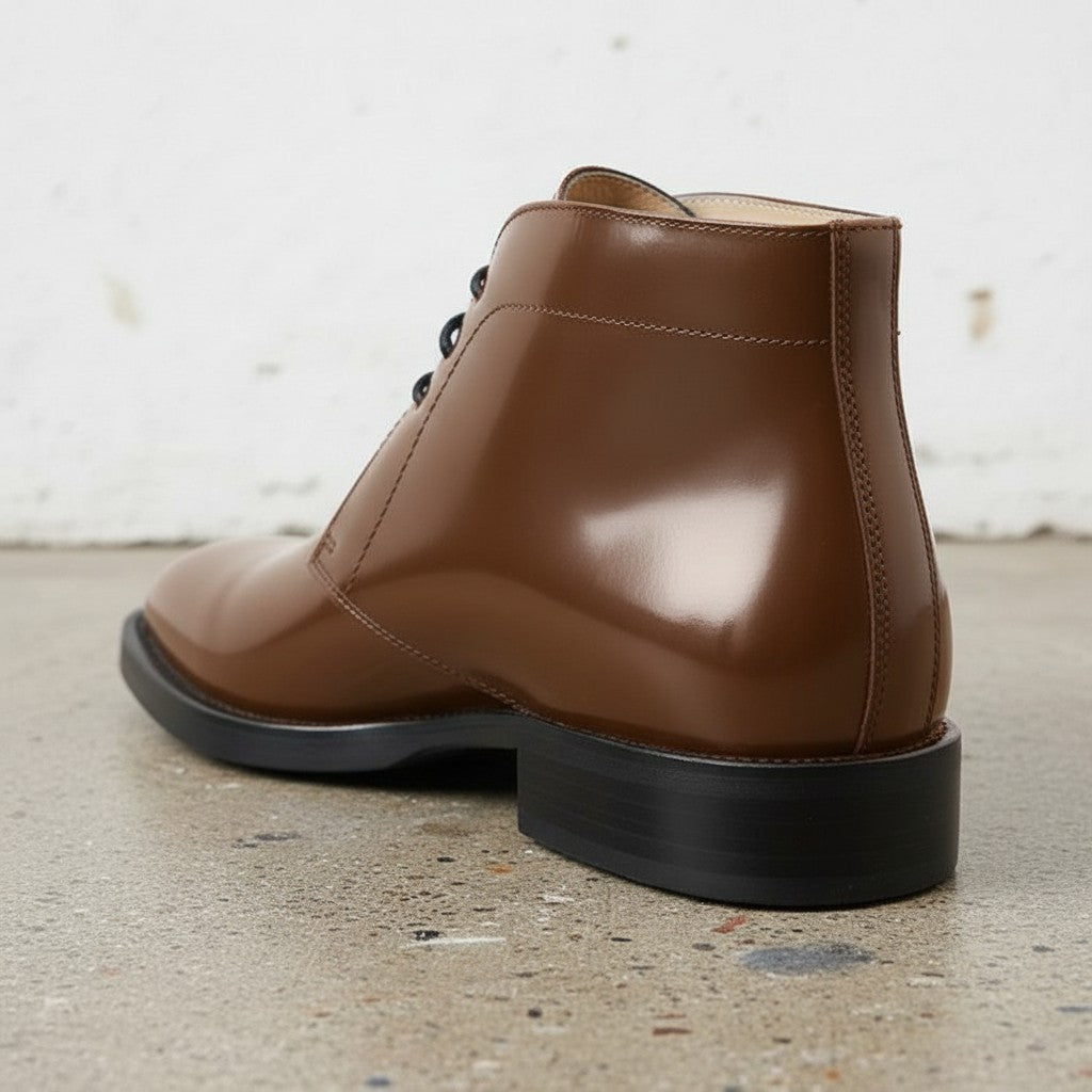 Men's Brown Patent Leather Chukka Boots — Holwood