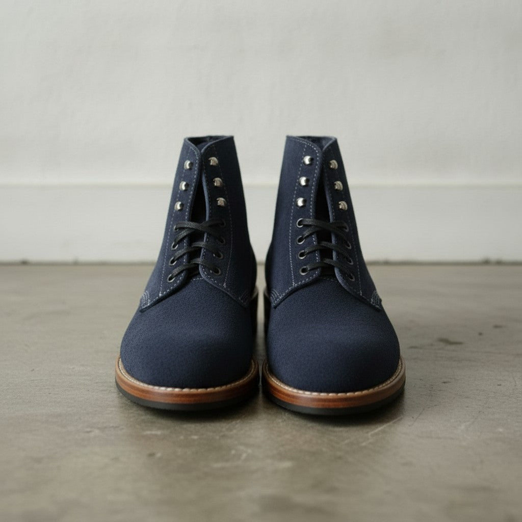 Men's Navy Blue Plain-Toe Suede Ankle Boots — Headington