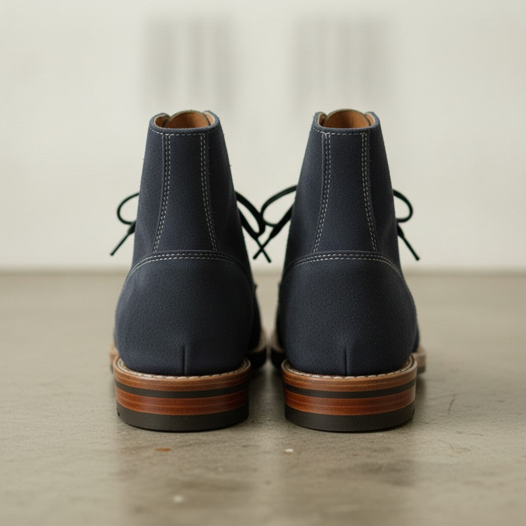 Men's Navy Blue Plain-Toe Suede Ankle Boots — Headington