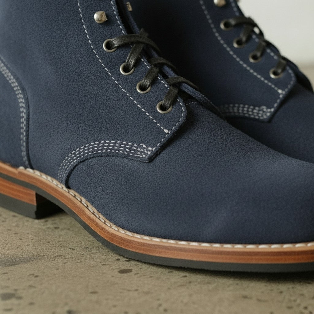 Men's Navy Blue Plain-Toe Suede Ankle Boots — Headington