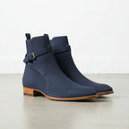 Men's Navy Blue Suede Buckle Ankle Boots — Hampton