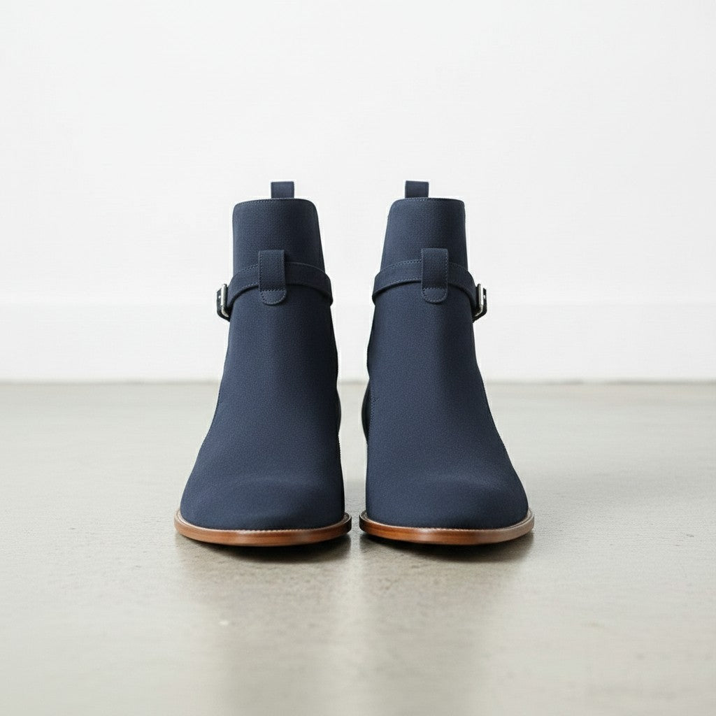 Men's Navy Blue Suede Buckle Ankle Boots — Hampton