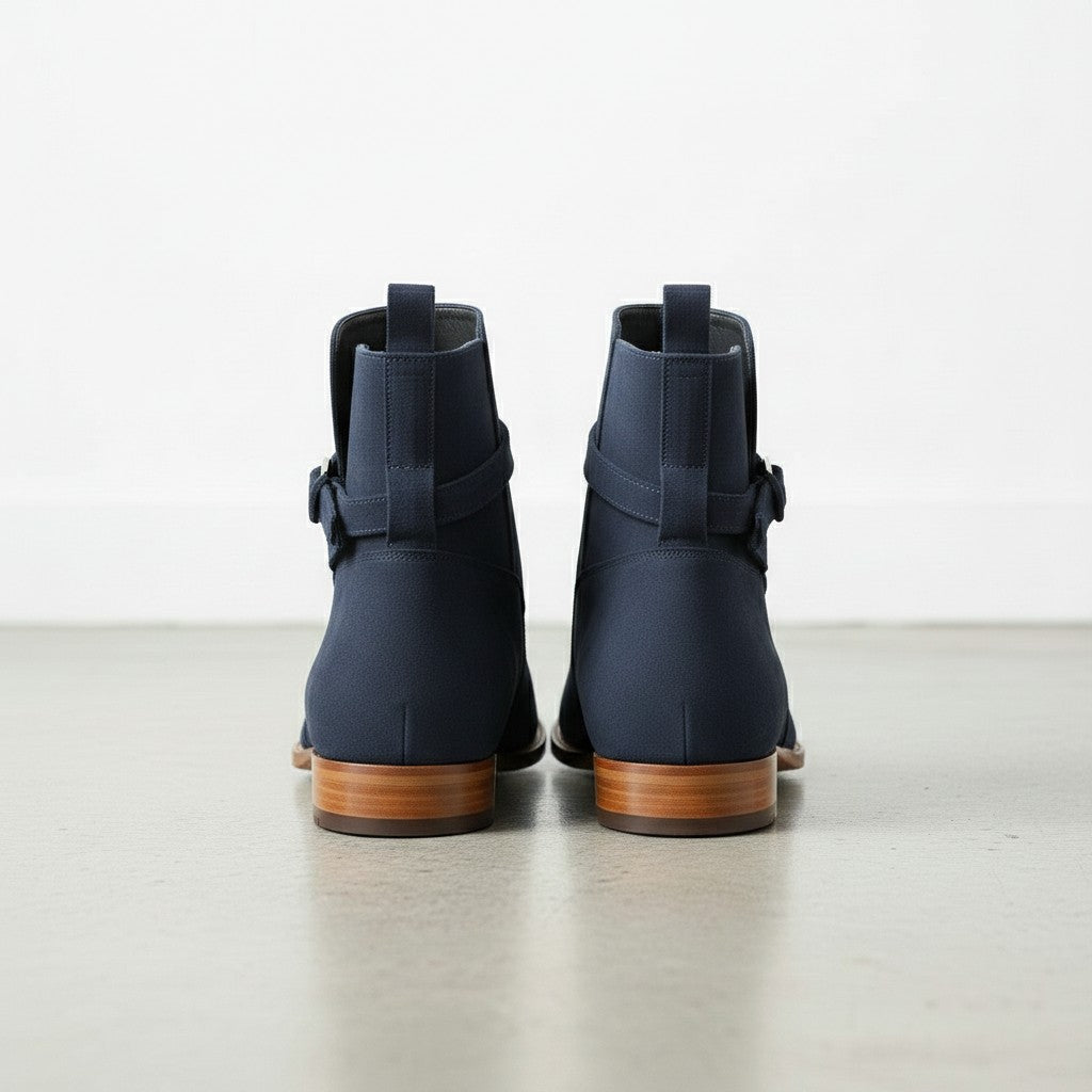 Men's Navy Blue Suede Buckle Ankle Boots — Hampton