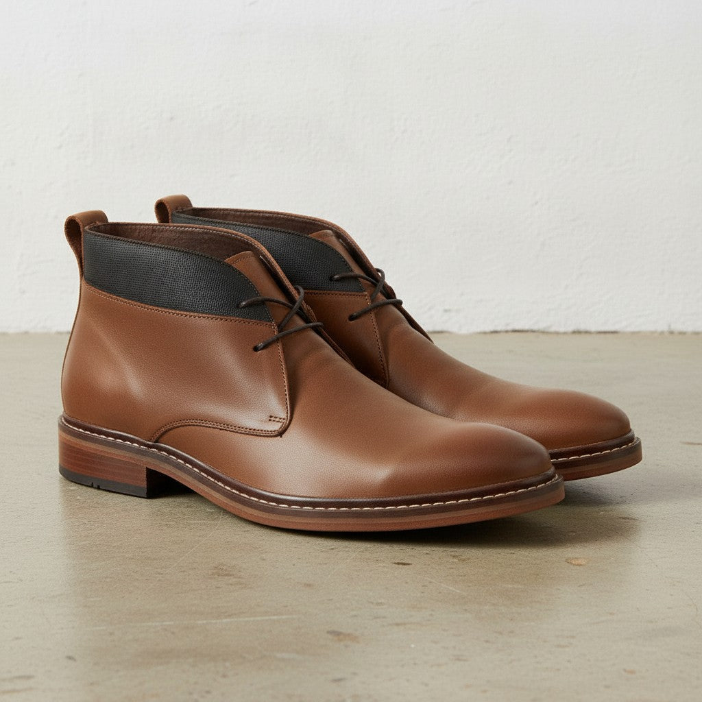 Men's Brown Plain-Toe Leather Chukka Boots — Gurford
