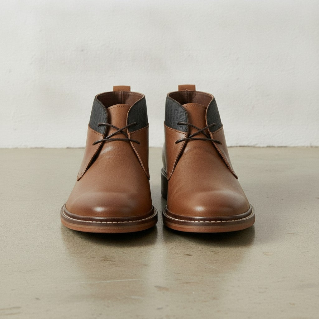 Men's Brown Plain-Toe Leather Chukka Boots — Gurford
