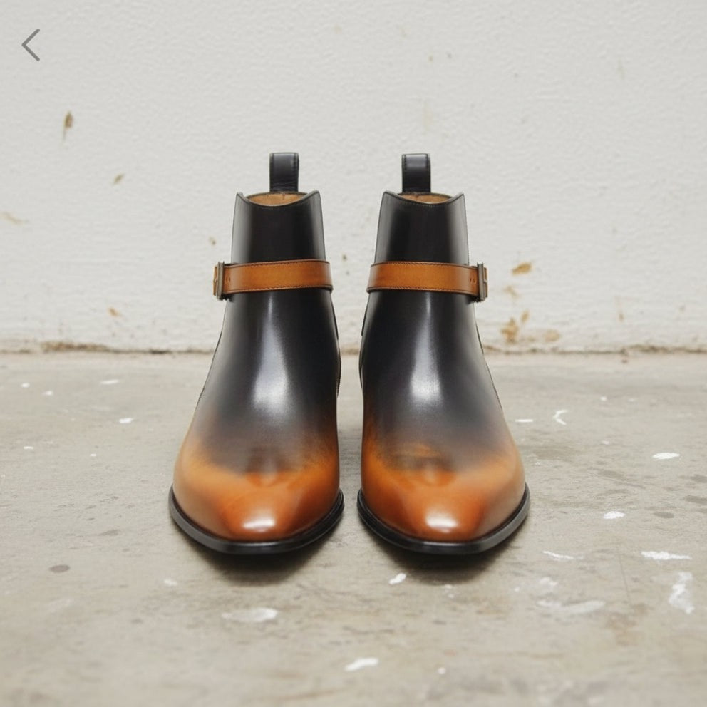 Men's Black and Tan Plain-Toe Leather Jodhpur Boots — carborough