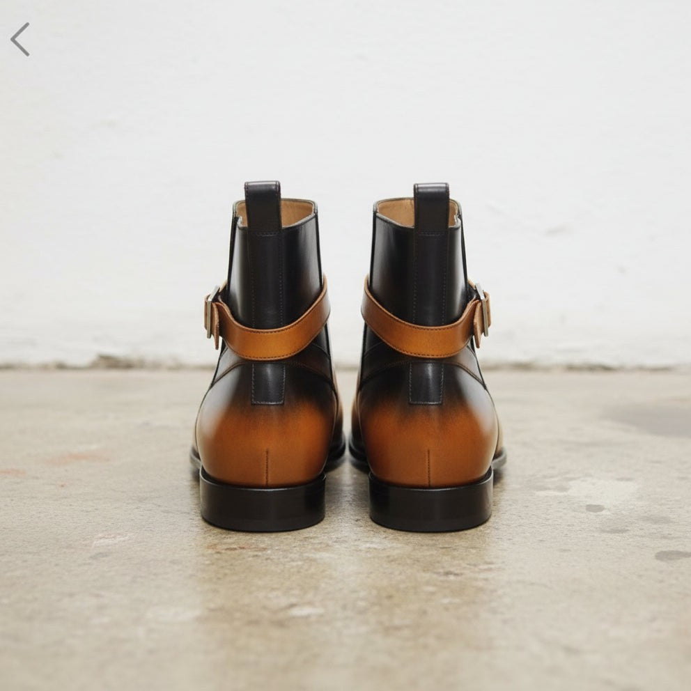 Men's Black and Tan Plain-Toe Leather Jodhpur Boots — carborough