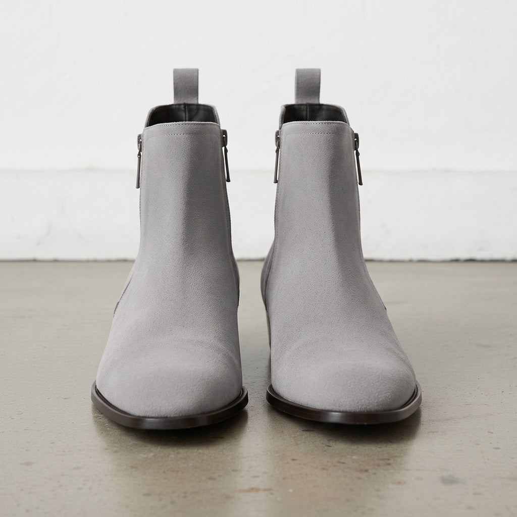Men's Light Gray Plain-Toe Suede Ankle Boots — Milloway