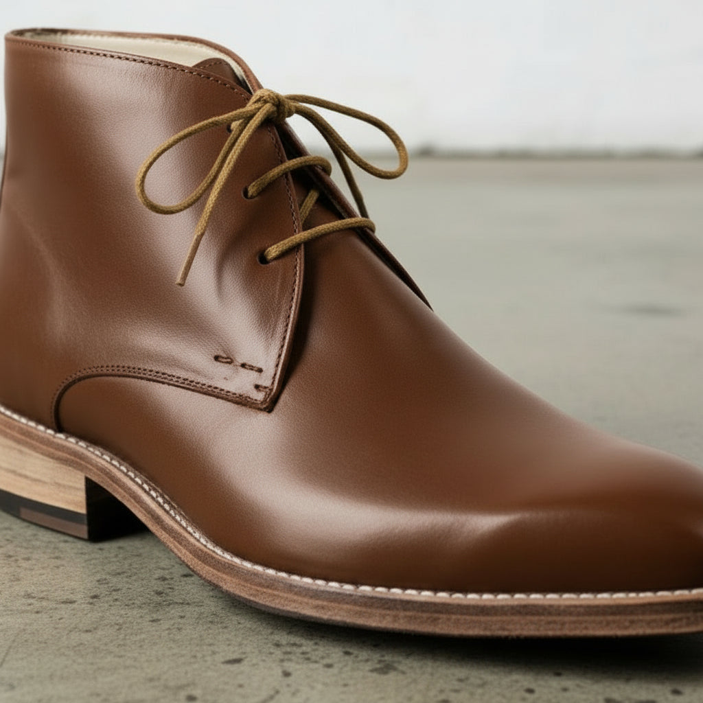 Men's Antique Brown Plain-Toe Leather Chukka Boots — Hussell