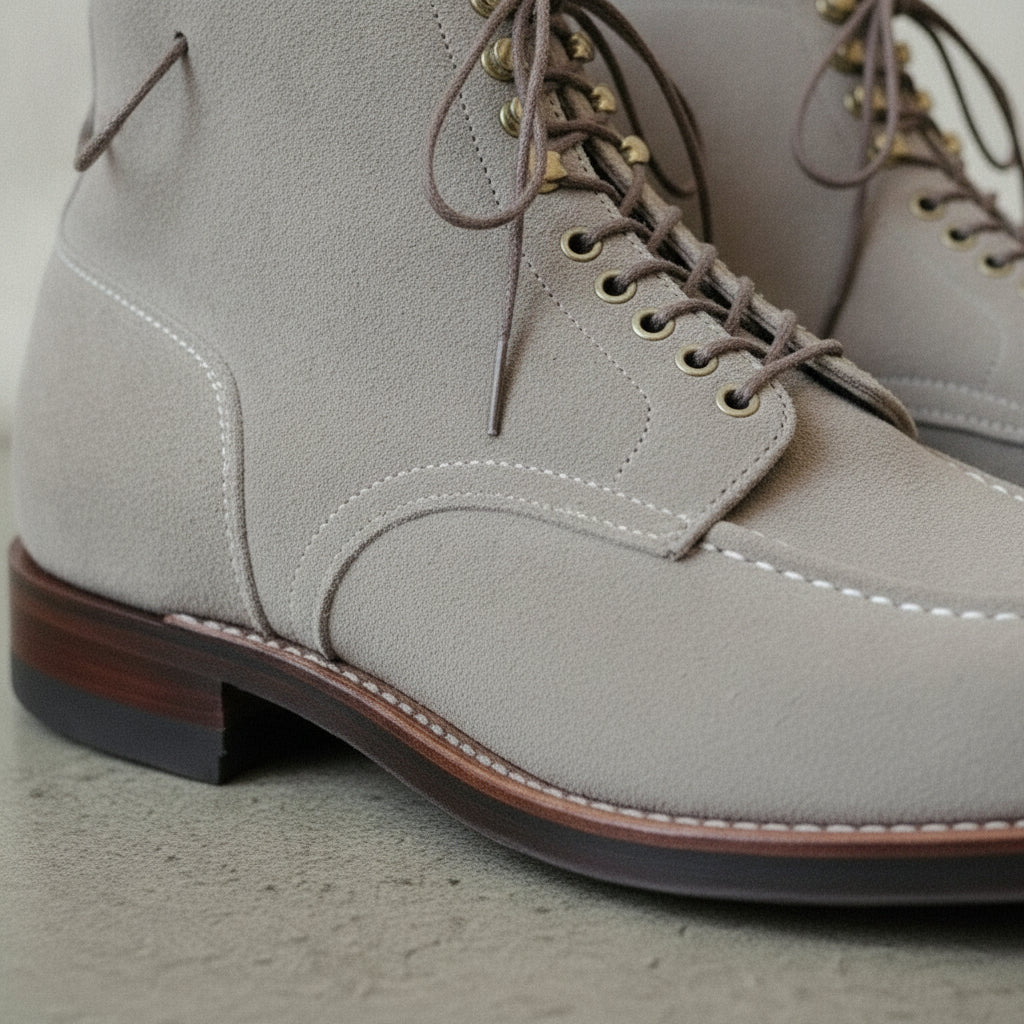 Men's Light Gray Apron-Toe Suede Derby Ankle Boots — HARROW