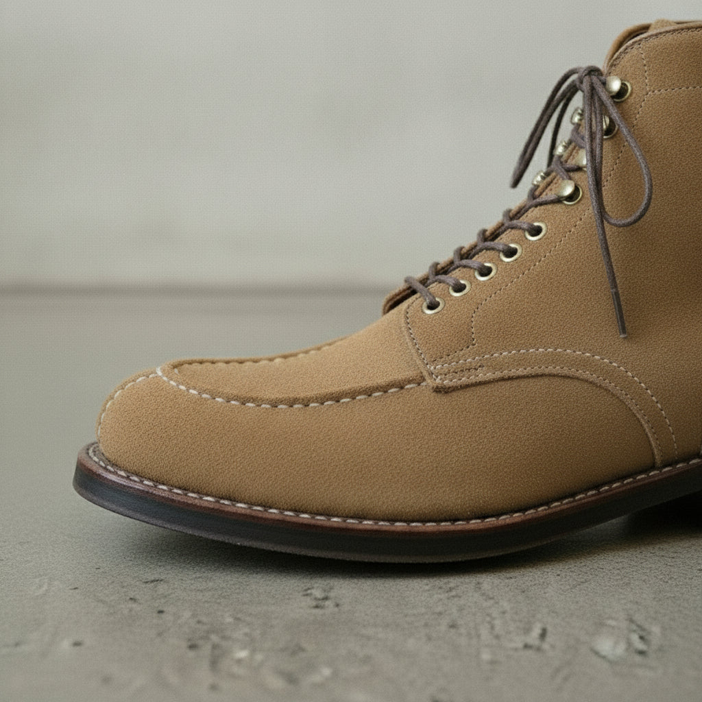Men's Tan Apron-Toe Suede Derby Ankle Boots — HARROW