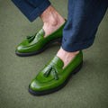 Green Leather Belize Chunky Tassel Loafers - With Track Soles