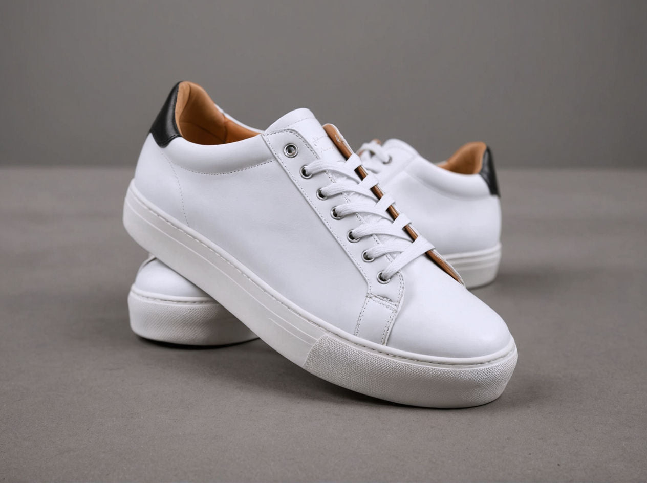 White Leather Sprint Lace-Up Sneakers with White Sole Summer Collection