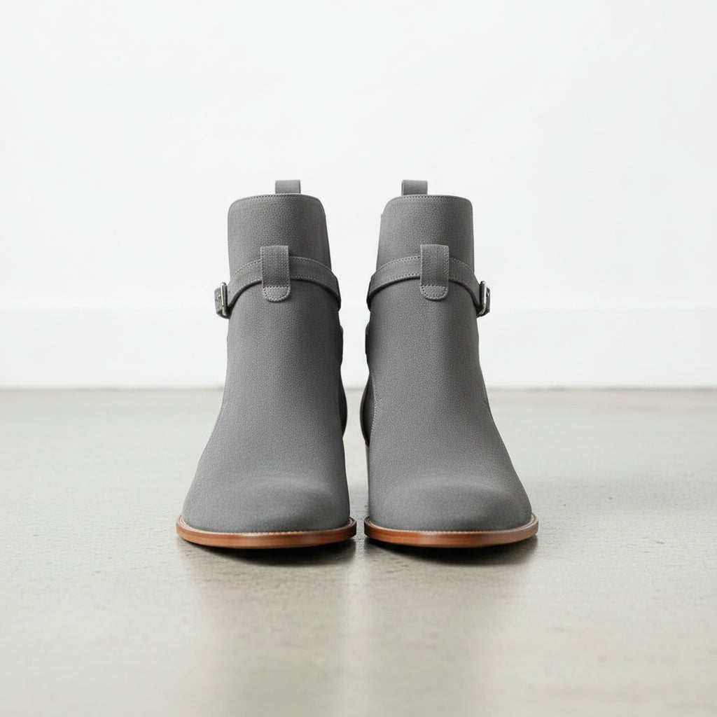 Men's Gray Suede Buckle Ankle Boots — Hampton