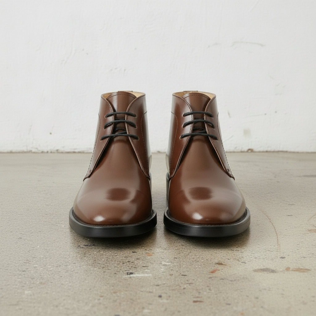 Men's Brown Patent Leather Chukka Boots — Holwood