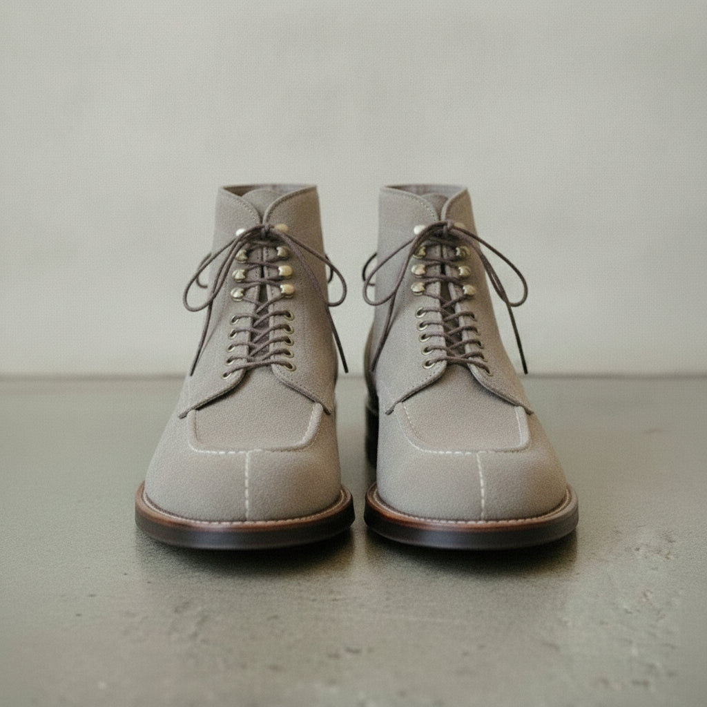 Men's Light Gray Apron-Toe Suede Derby Ankle Boots — HARROW