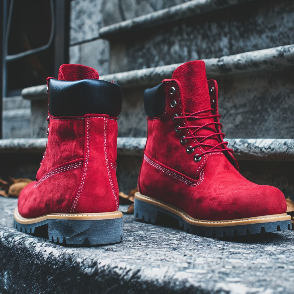 Red Nubuck Ankle Rugged Lace Up Combat Hiking Boots with Chunky Track Sole